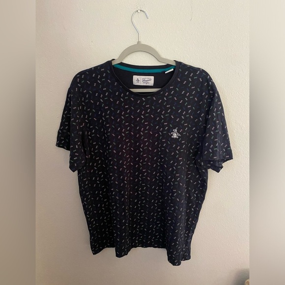 Penguin by Munsingwear Womens Shirt Size XL Navy Print Short Sleeve Tee Shirt - Picture 1 of 4